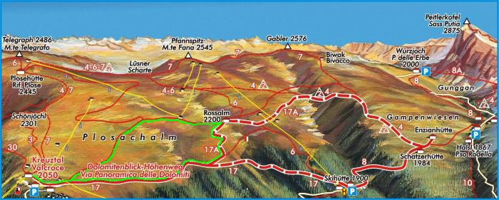 Kaart wandeling Dolomitenblick-Höhenweg